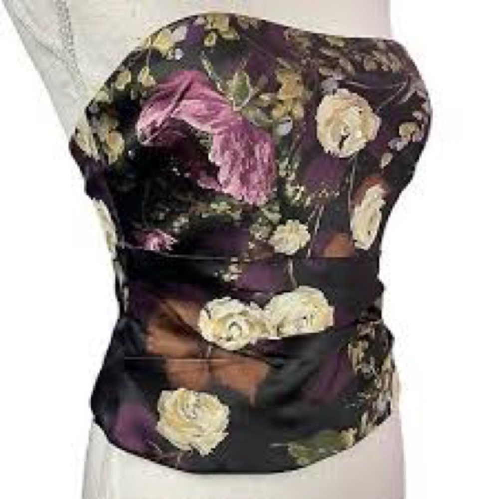 Kay Unger Black Floral Strapless Top